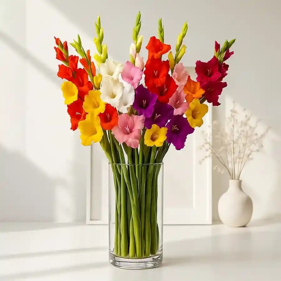 Amazing Assorted Gladiolus in a Glass Vase