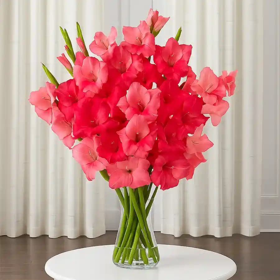 Delicate Pinkish Delight Gladiolus in a Glass Vase