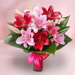 Elegant Bouquet of Red Anthodium n Pink Lilies 1