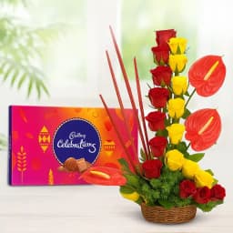 Beautiful Roses with Anthurium Arrangement with Cadbury Celebration 1