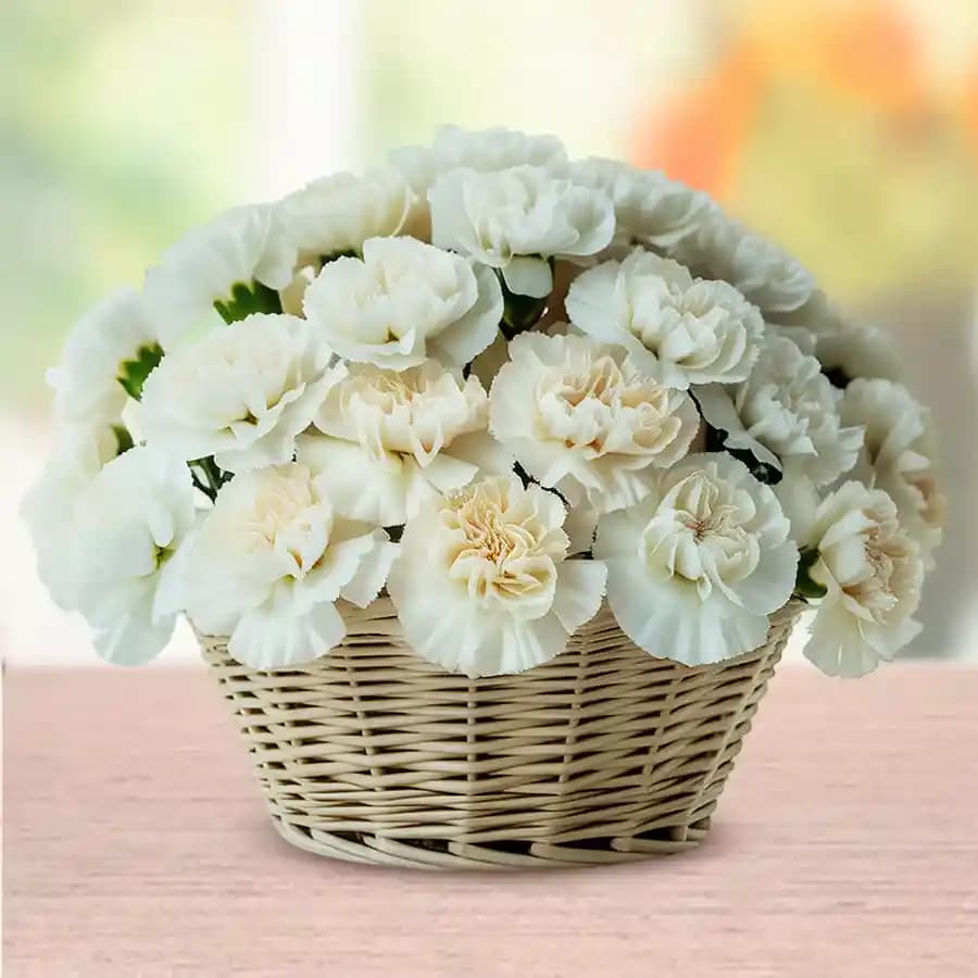 Pretty White Carnations Basket