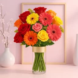 Long Stem Mixed Flowers in Glass Vase 1