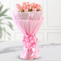 Bouquet of 8 Pink Roses with Tissue Wrapping 1
