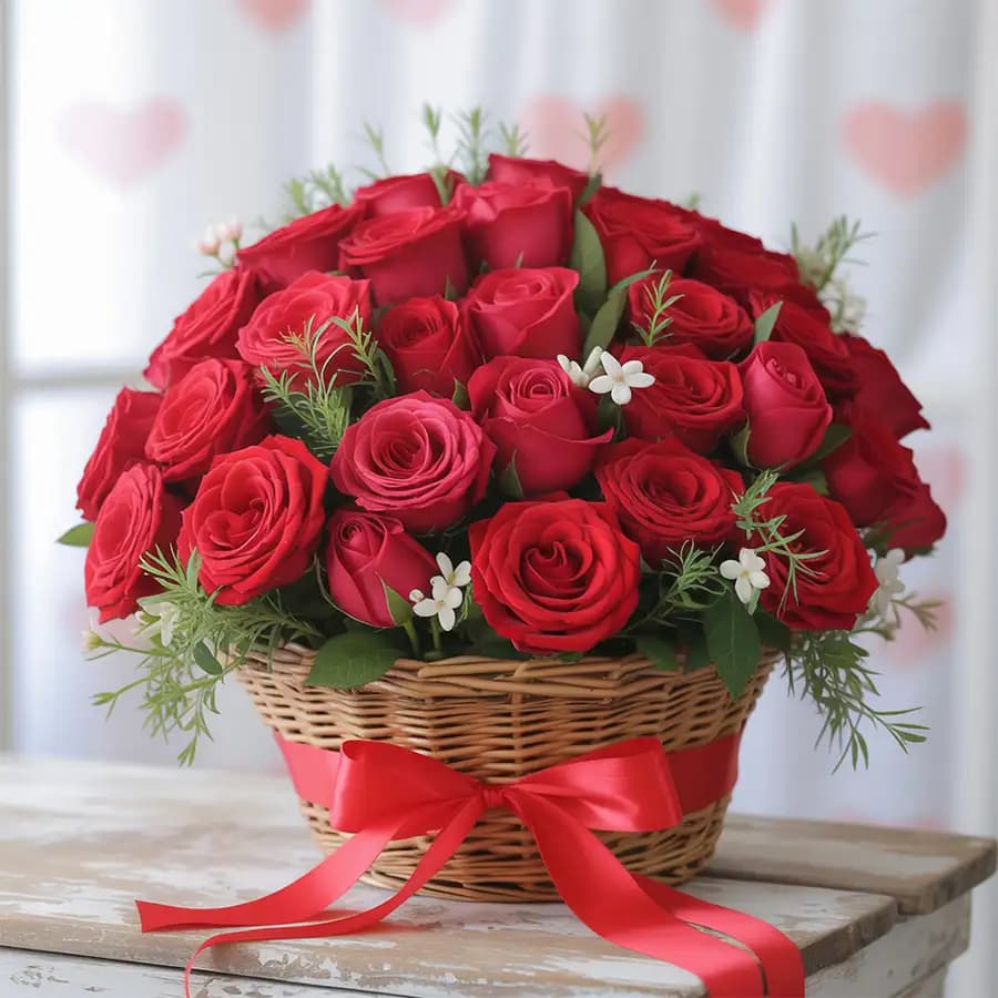 Attractive Basket of Roses N Filler Flowers