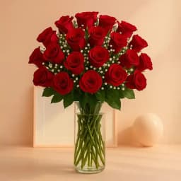 Attractive Red Roses Arranged in Glass Vase 1