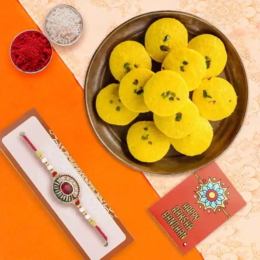 Elegant Rakhi and Sweet Delight Package