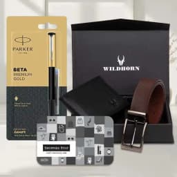 Mind Blowing Combo of Shoppers Stop Gift E Voucher worth Rs.1000 Parkar Beta Pen and Box of Wallet N Belt 1