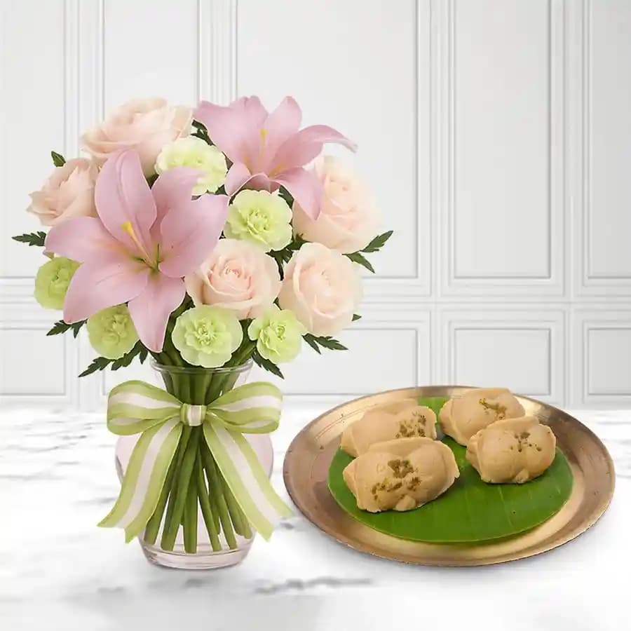 Jolbhora Sandesh from Balaram Mullick with Mixed Flowers Bouquet