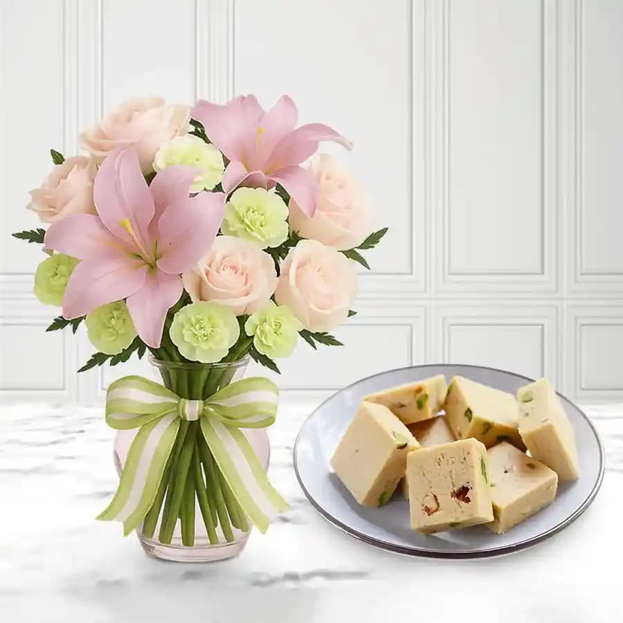 Badam Mewa from Chitale Bandhu Mithaiwale with a Flowers Bouquet