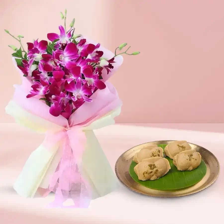 Jolbhora Sandesh from Balaram Mullick with Orchid Bouquet