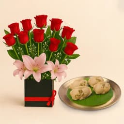 Jolbhora Sandesh from Balaram Mullick with Designer Flower Arrangement 1