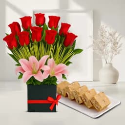 Badam Mewa from Chitale Bandhu Mithaiwale with a Designer Flower Arrangement 1