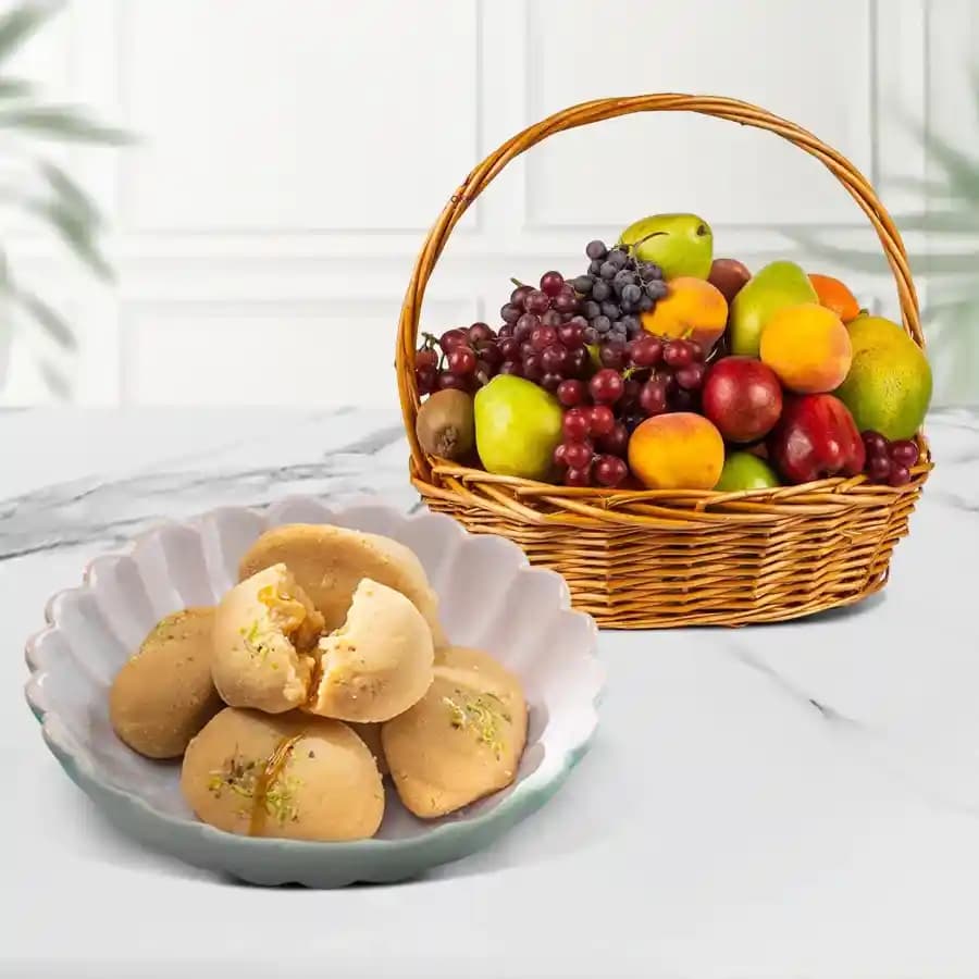 Jolbhora Sandesh from Balaram Mullick with Fresh Fruit Basket