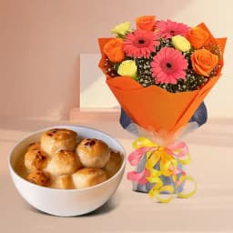 Baked Rasgulla from Balaram Mullick with Seasonal Flower Bouquet 1