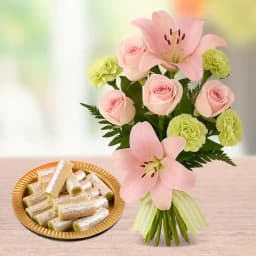 Amba Kaju Roll from Chitale Bandhu Mithaiwale with a Flowers Bouquet 1