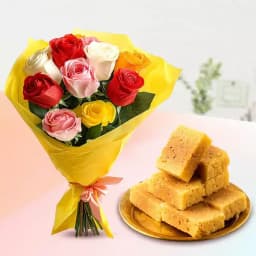 Mixed Roses N Mysore Pak Delight 1