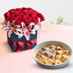 Baked Rasgulla from Balaram Mullick with Designer Flower Arrangement 1