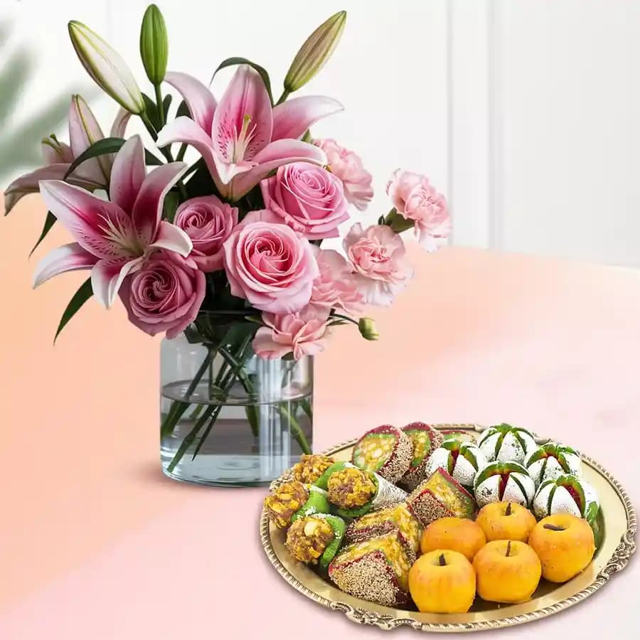 Graceful Flowers N N Dry Fruit Sweets Duo