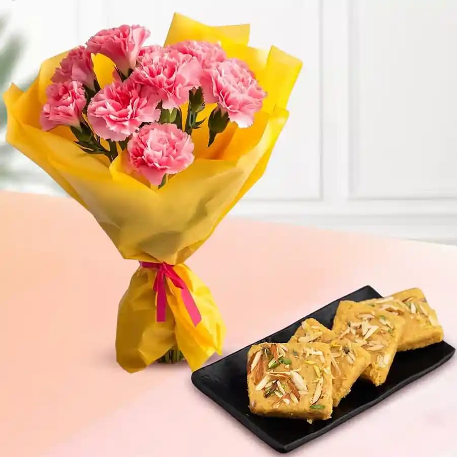 Pink Carnations N Soan Patti Treat