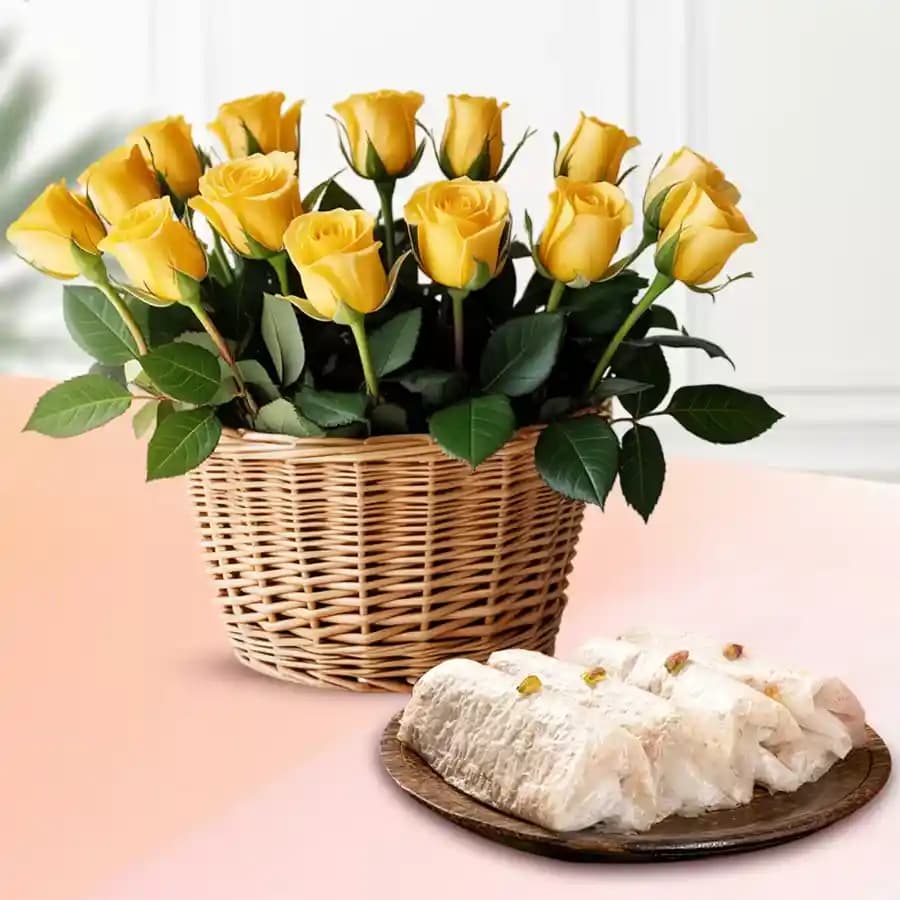 Yellow Roses N Pootharekulu Delight