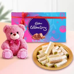 Amba Kaju Roll from Chitale Bandhu Mithaiwale with Teddy N Cadbury Celebration Chocolate Pack 1