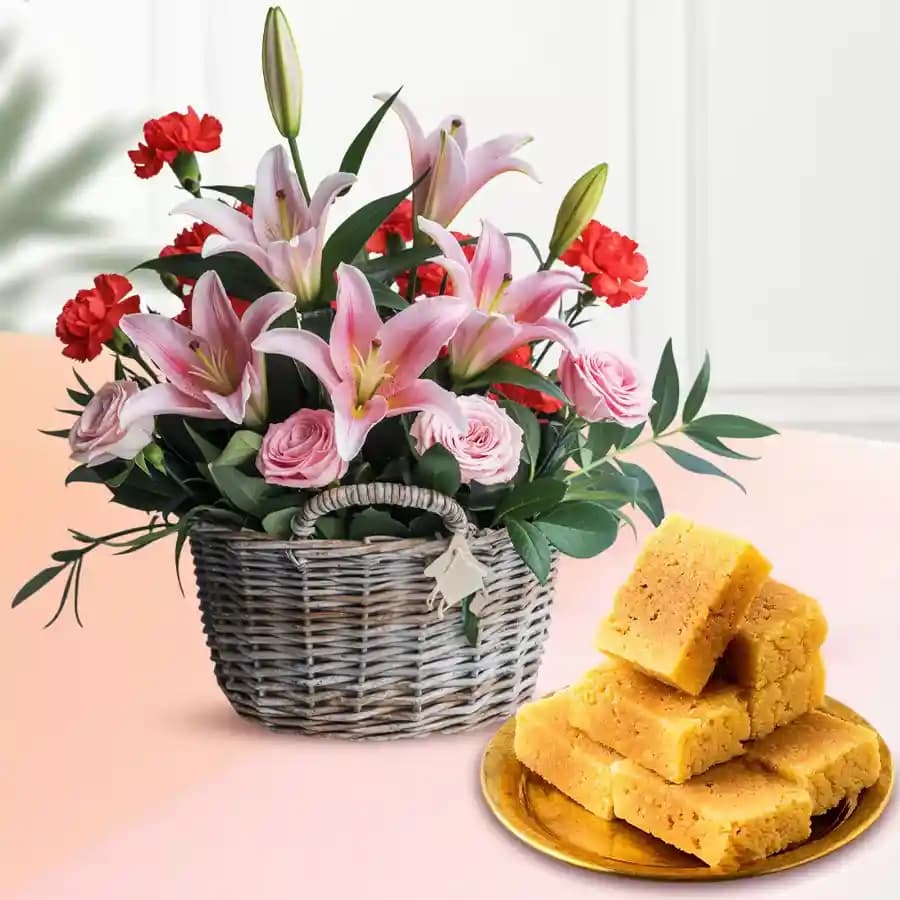 Floral Mix N Mysore Pak Indulgence
