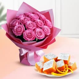 Orange Masti from Chitale Bandhu Mithaiwale with Pink Rose Bouquet 1