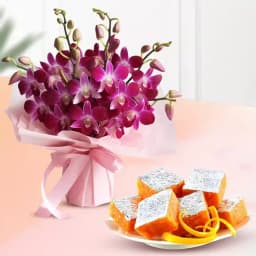 Orange Masti from Chitale Bandhu Mithaiwale with Orchid Bouquet 1