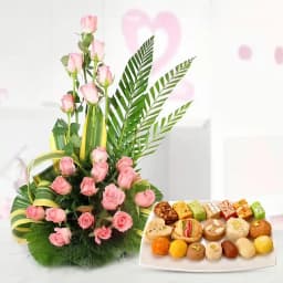 Pink Roses with Sweet Assortment 1