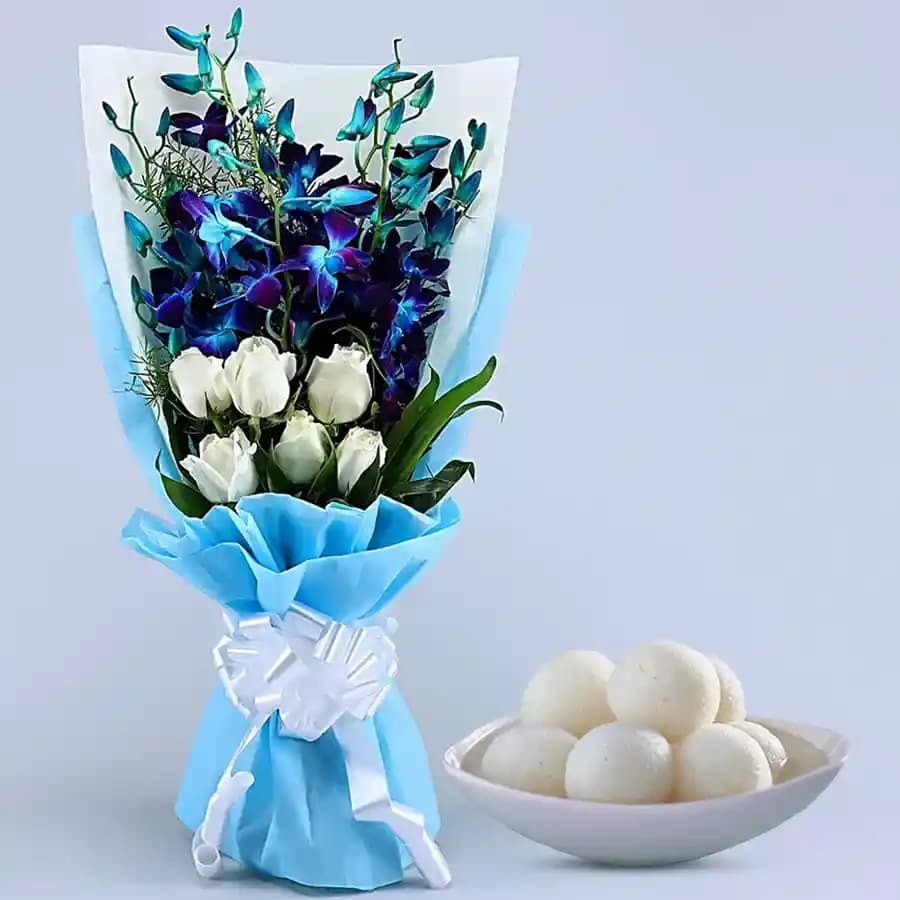 Elegant Flowers Bouquet with Rasgulla Combo