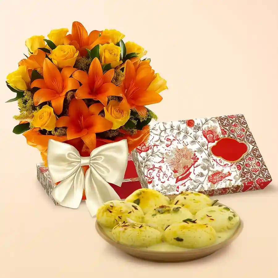 Stunning Flowers N Rasmalai Treat