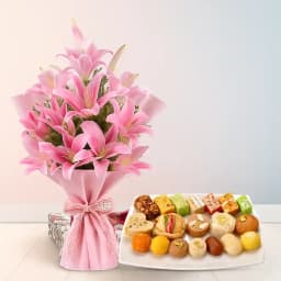 Pink Lilies N Assorted Sweets Combo 1