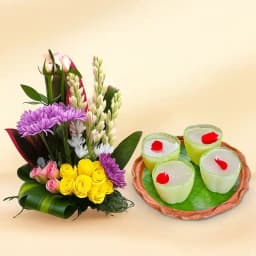 Daab Sandesh from Balaram Mullick with Mixed Flower Arrangement 1