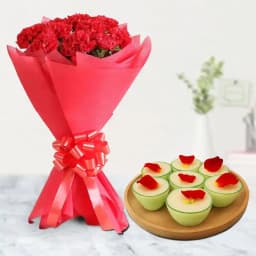 Daab Sandesh from Balaram Mullick with Red Carnation Bouquet 1