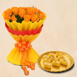 Vibrant Orange Roses N Malai Sandwich Delight 1