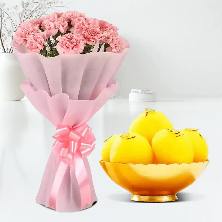 Pink Carnations N Raj Bhog Combo
