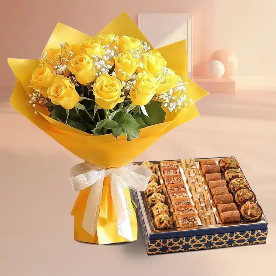Yellow Roses N Mixed Baklava Combo