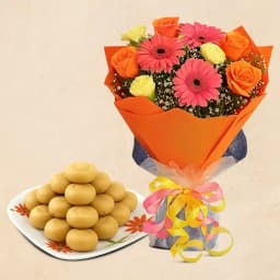 Sakhari Pedha from Chitale Bandhu Mithaiwale with Seasonal Flower Bouquet 1
