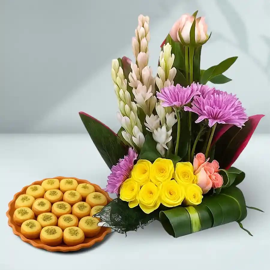 Immunity Sandesh from Balaram Mullick with Mixed Flower Arrangement