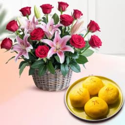 Mixed Flowers N Raj Bhog Combo 1