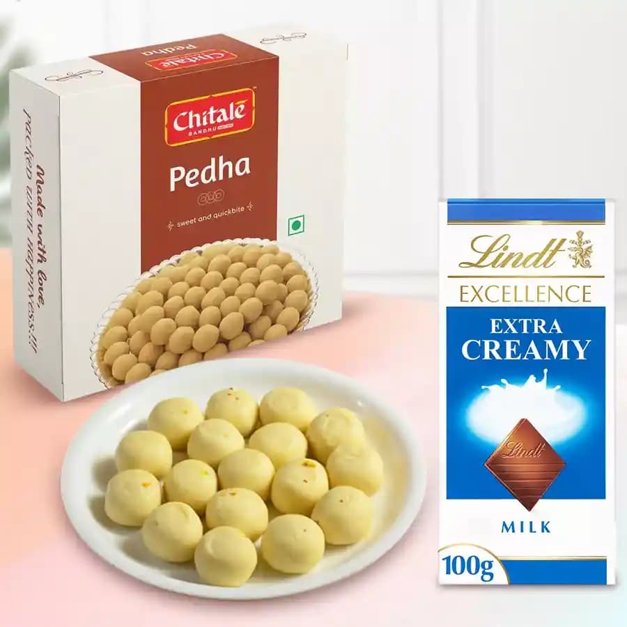 Sakhari Pedha from Chitale Bandhu Mithaiwale with Lindt Excellence Chocolate Bar