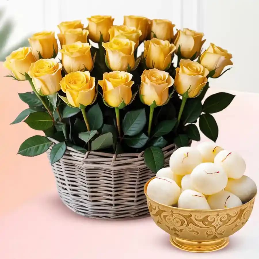 Yellow Roses Delight N Rasgulla Duo