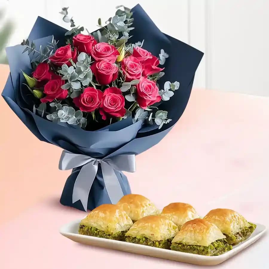 Sweet Serenity: Baklava & Roses Gift Set