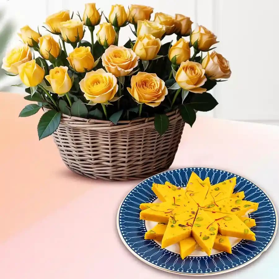 Delicate Kesar Kaju Barfi with Radiant Roses