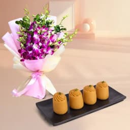Nolen Gurer Maharani Sandesh from Ganguram with Orchid Bouquet 1
