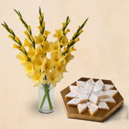 Gladiolus Elegance with Kaju Katli 1