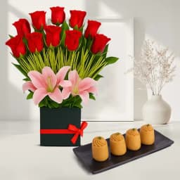 Nolen Gurer Maharani Sandesh from Ganguram with Designer Flower Arrangement 1