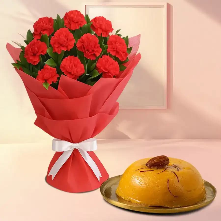 Radiant Orange Roses N Badam Halwa