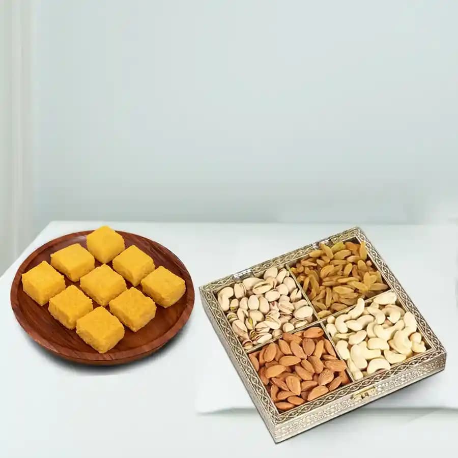 Mango Malai Barfi from Karachi Sweet Mart with Assorted Dry Fruits