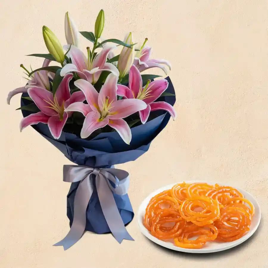 Classic Lilies Bouquet N Jalebi Combo